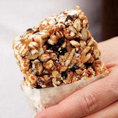 <p>Great for breakfast on the go! Golden roasted nuts, seeds, and oats are enveloped by flavorful almond butter in these delectably chewy, no-fuss energy bars. Unrefined turbinado sugar adds a deep caramelly undertone. Feel free to use light brown sugar instead. Bars stored at room temperature will be softer than those that are refrigerated. </p><br />
<p><b>Recipe: </b><a href="/recipefinder/almond-honey-power-bar-recipe" target="_blank"><b>Almond-Honey Power Bar</b></a></p>