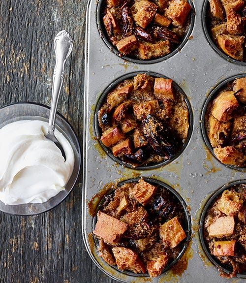 <p>Flavor these mini-desserts with Medjool dates, brown sugar, and maple syrup, for a toffeelike sweetness. "Wild rice gives these bread-pudding cakes a pleasing texture," says chef Amy Thielan. </p>
<p><strong>Recipe:</strong> <a href="http://www.countryliving.com/recipefinder/sticky-maple-date-bread-puddings-yogurt-cream-recipe-clv0913" target="_blank">Sticky Maple-Date Bread Puddings with Yogurt Cream</a></p>