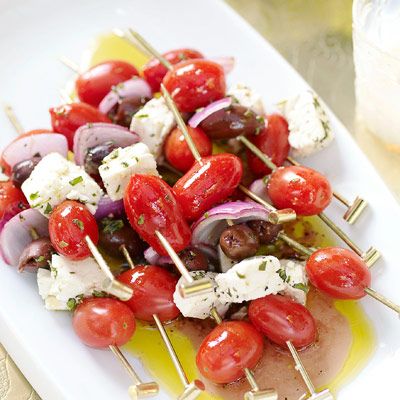 <p>Skewers stacked with classic Greek salad ingredients — tomatoes, olives, and feta cheese — are perfect for a summer barbecue menu.</p><br />
<p><b>Recipe: <a href="http://www.delish.com/recipefinder/skewered-greek-salad-recipe" target="_blank">Skewered Greek Salad</a></b></p>
