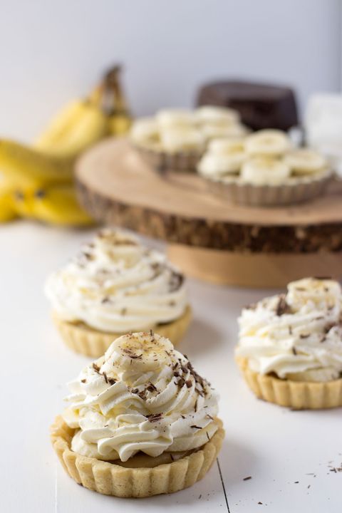 <p>These adorable mini tarts are filled with banana, toffee and chocolate goodness. Making the tart shell out of sugar cookie dough adds even more richness.</p>  <p><strong>Recipe:</strong> <a href="www.delish.com/recipefinder/mini-banoffee-tarts-recipe-del1214"><strong>Mini Banoffee Tarts</strong></a></p>  