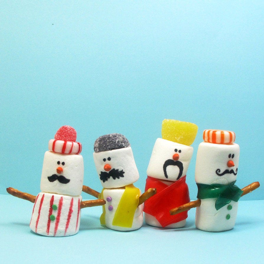 Mustachioed Marshmallow Snowmen