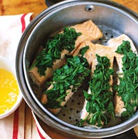 Steamed Salmon with Watercress and Lemon Butter