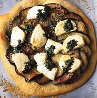 Eggplant, Pesto and Goat-Cheese Pizza