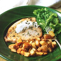 Roasted Swordfish and Potatoes with Caper Mayonnaise