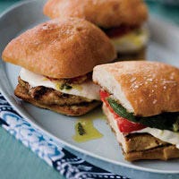 Grilled Chicken Sandwiches with Mozzarella, Tomato, and Basil