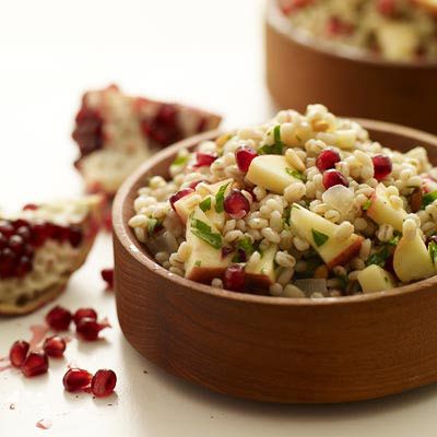 pearled barley salad with apples  pomegranate seeds and pine nuts