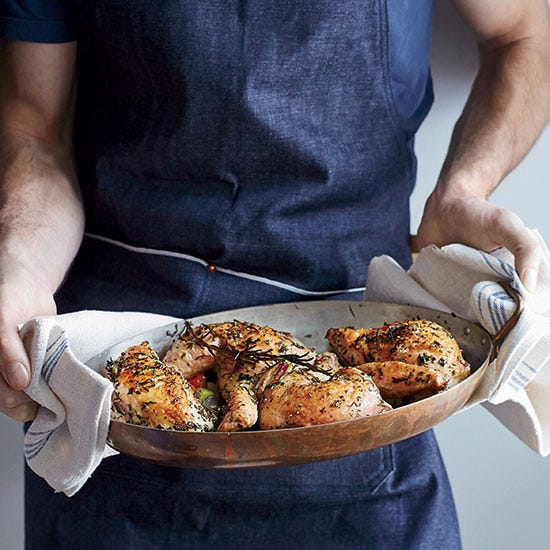 Butcher Shop Chicken <p>"I go to great lengths to figure out how many meals I can make from one chicken!" chef John Besh says. After roasting a chicken for Sunday supper, Besh pulls any remaining meat off of the bones to serve on another night with a warm tomato salad. Alternatively, you can start with uncooked quartered chicken, as we do here, and prepare the tomatoes as the chicken roasts.</p>
<p><strong>Recipe:</strong> <a href="http://gogonow.org/recipefinder/butcher-shop-chicken-recipe-fw0714%22%3E%3Cstrong%3EButcher Shop Chicken</strong></a></p>