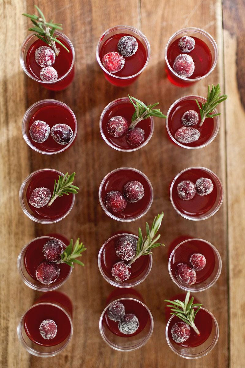 <p></p>
<p><strong>Get the recipe from <a href="http://www.abeautifulmess.com/2013/11/cranberry-jello-shots.html" target="_blank">A Beautiful Mess</a>.</strong></p>