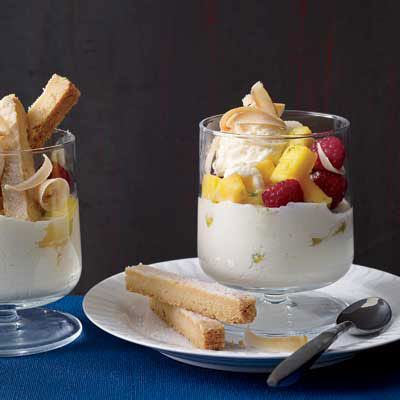 <p>For a fun yet elegant dessert, Daniel Boulud tops an easy, creamy ginger-mascarpone mousse with chopped mangoes and pineapple, raspberries, and generous scoops of vanilla ice cream.</p><p><b>Recipe:</b> <a href="/recipefinder/tropical-fruit-sundaes-recipe-fw0410" target="_blank"><b>Tropical Fruit Sundaes</b></a></p>