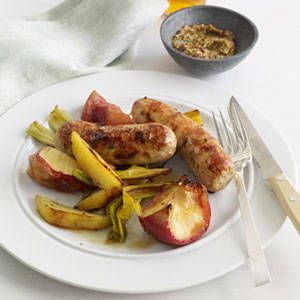 <p>This one-pan roasted dish is the epitome of ease: It requires minimal prep and you can swap out ingredients at will; use Bartlett pears instead of apples or pork sausage instead of chicken (just add five minutes to the cooking time).</p>  <p><strong>Recipe:</strong> <a href="http://www.delish.com/recipefinder/roasted-sausage-apples-leeks-potatoes-recipe-122815" target="_blank"><strong>Roasted Sausage, Apples, Leeks, and Potatoes</strong></a></p>