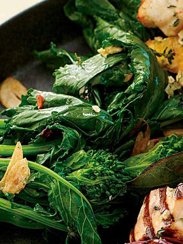<p>To be Italian is to appreciate dark, leafy vegetables, especially this earthily bitter brassica that pairs beautifully with bold ingredients like sausage, anchovy, and hot pepper. Like other cabbage family members it's a nutrition superstar, providing plenty of vitamin C, potassium, calcium, and fiber as well as carotenoids and cancer-fighting indoles and isothiocyanates.</p><br />
<p><b>Recipes: </b><a href="/recipefinder/spicy-garlic-broccoli-rabe-rbk0308" target="_blank"><b>Spicy Garlic Broccoli Rabe</b></a> (pictured)<br />
<a href="/recipefinder/pasta-sausage-broccoli-rabe-recipe" target="_blank"><b>Pasta with Sausage and Broccoli Rabe</b></a></p>
