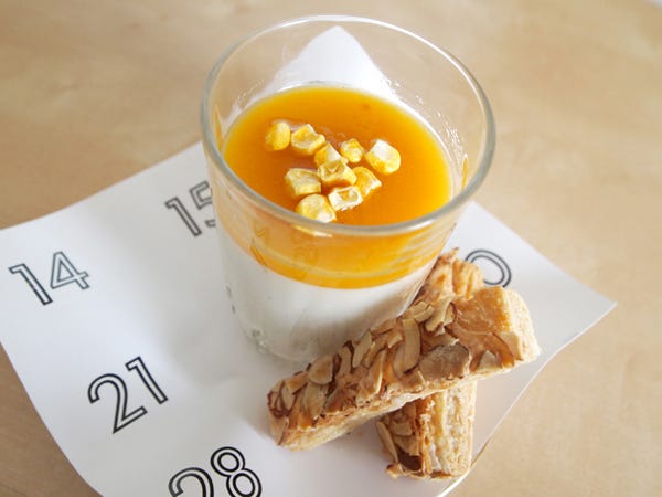 <p>If you want a subtle corn flavor, you can simply strain out the corn after infusing your creme. Voila! Dessert tailored just to you.</p>
<p><strong>Get the recipe from <a href="http://www.gastrophoria.com/2012/01/30/sweet-corn-panna-cotta/" target="_blank">Gastrophoria</a>.</strong></p>