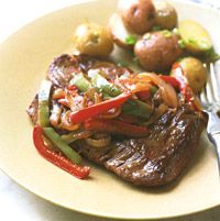 Sauteed Steaks with Red Wine and Peppers