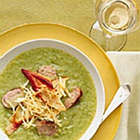 Hearty Fennel Soup with Sausage and Gouda Croutons