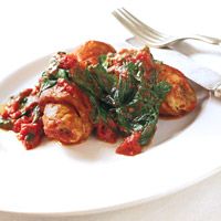 Caper-Stuffed Veal with Tomato Spinach Sauce