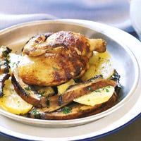 Grilled Cornish Hens with Warm Potato and Portobello Salad