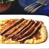 Flank Steak over Corn-Kernel Polenta