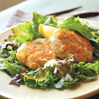 Salmon-and-Potato Cakes with Mixed Greens