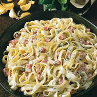 Fettuccine with Goat-Cheese and Salami Sauce