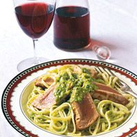 Linguine with Seared Tuna and Green Olive Tapenade