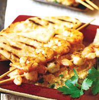 Grilled Shrimp and Pitas with Chickpea Puree