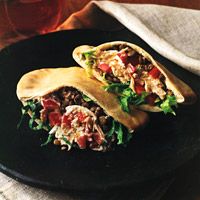 Spicy Pita Pockets with Chicken, Lentils and Tahini Sauce