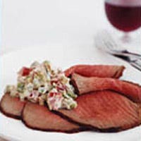 Roast Beef with Spicy Yogurt-Walnut Sauce