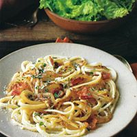 Linguine with Onion, Bacon and Parmesan