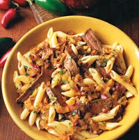 Penne with Chili-Rubbed Flank Steak and Pineapple Salsa