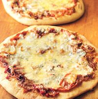 Three-Cheese Pizza with Caramelized Onions and Pimientos