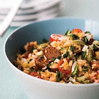 Rice Salad with Merguez and Preserved Lemon Dressing
