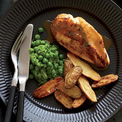 Chicken Breasts with Potatoes and Mashed Peas