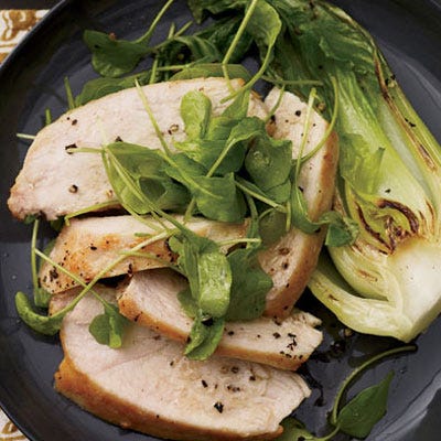 Mustard-Glazed Chicken with Arugula and Bok Choy
