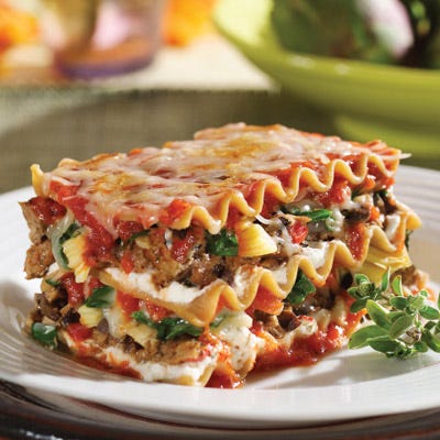 Mushroom, Spinach, and Artichoke Lasagna