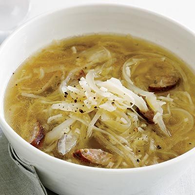 Good sausage is an excellent time-saver, because the links are already spiced and seasoned. The slices of Polish kielbasa in this soup add a wonderfully smoky, peppery, garlicky flavor.
 Recipe: Cabbage, Kielbasa, and Rice Soup