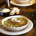Fava Minestrone with Herbed Ricotta Crostini