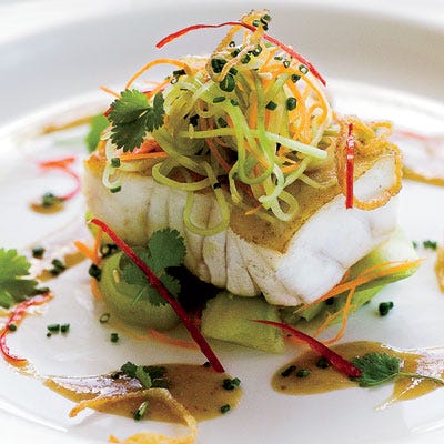 Grouper with Cucumber Salad and Soy-Mustard Dressing