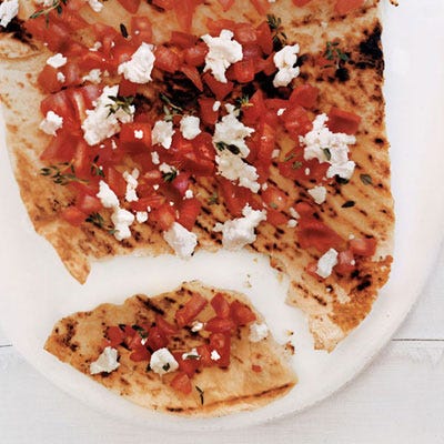 Grilled Pizza with Goat Cheese, Tomatoes, and Thyme