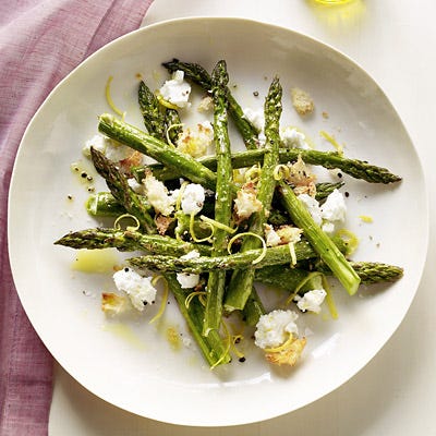 Roasted Asparagus Salad with Goat Cheese and Bread Crumbs