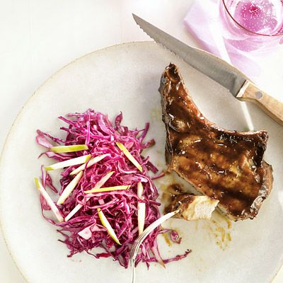 Barbecue Pork Chops with Red Cabbage Slaw