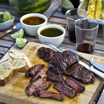 Grilled Skirt Steaks with Two Chimichurris