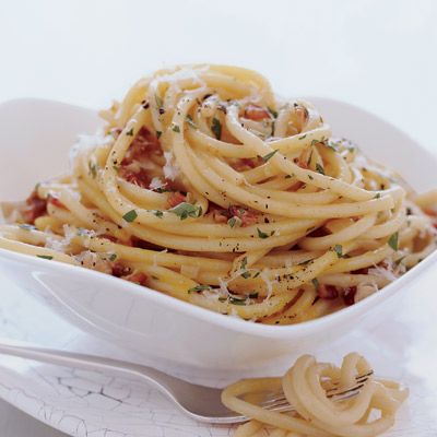 <p>Italian carbonara sauce is famously rich, combining pancetta or <i>guanciale</i> (cured pork jowl), egg yolks, and cheese. This version from chef Linton Hopkins of Holeman and Finch Public House in Atlanta is even more luxurious: The sauce is enriched with heavy cream, and Hopkins uses thicker bucatini noodles (instead of spaghetti) to make the dish heartier.</p><br />
<p><b>Recipe: </b><a href="/recipefinder/bucatini-carbonara-recipe" target="_blank"><b>Bucatini Carbonara</b></a></p>