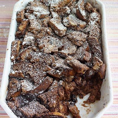<p>A quick chocolate custard mixture transforms cinnamon-raisin bread into this rich, puffed treat. The pudding can be served warm, room temperature, or cold.</p><br /><p><b>Recipe: <a href="/recipefinder/chocolate-bread-pudding-recipe" target="_blank">Chocolate Bread Pudding</a> </b></p>