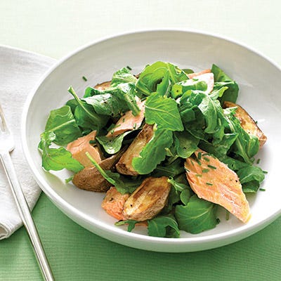 Arugula with Roasted Salmon and New Potatoes