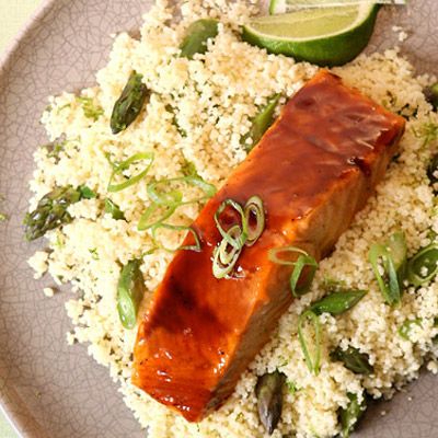Lime-drizzled broiled salmon gets a sweet-spicy Asian twist from hoisin, a sauce common in Chinese cuisine. Swapping in couscous instead of rice saves time.<br /><br /><b>Recipe:</b> <a href="/recipefinder/hoisin-lime-salmon-asparagus-couscous-recipe" target="_blank"><b>Hoisin-Lime Salmon with Asparagus Couscous</b></a>