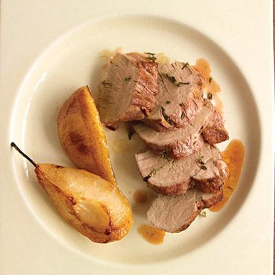 <p>Caramelized seasonal fruit and fresh thyme give allure to an all-American staple. And with only five ingredients, this clever dinner keeps your stress level (and grocery bill) low.</p><br /><p><b>Recipe: <a href="/recipefinder/herb-roasted-pork-tenderloin-pears-recipe" target="_blank">Herb-Roasted Pork Tenderloin with Pears</a> </b></p>
