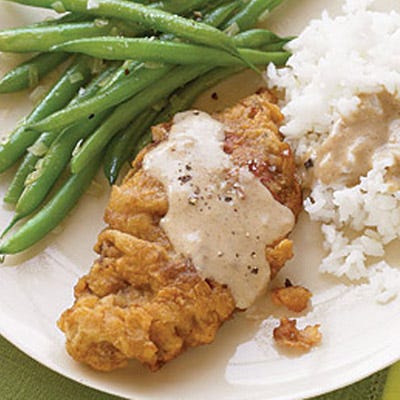 Country-Fried Steak with Green Beans and Rice