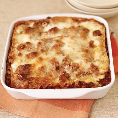 <p>Transform lasagna with meat sauce from a guilty pleasure into a wholesome meal. Small swap-ins can make a mighty difference: Whole-wheat noodles, low-fat cottage cheese, and lean ground sirloin create a light and delicious baked pasta. A topping of melted mozzarella and Parmesan keeps this dish feeling indulgent.</p><p><b>Recipe:</b> <a href="http://www.delish.com/recipefinder/healthier-meat-lasagna-recipe" target="_blank"><b>Healthier Meat Lasagna</b></a></p>
