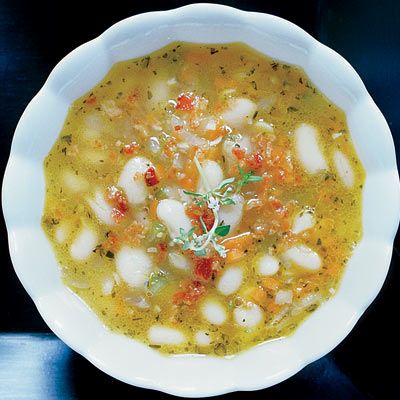 <p>A light broth loaded with chunky Great Northern beans and topped with a sprinkling of bacon, this soup was inspired by <i>caldo gallego</i>, a type of white-bean soup from Spain.</p><br /><p><b>Recipe: </b><a href="/recipefinder/white-bean-soup-bacon-herbs-recipe" target="_blank"><b>White-Bean Soup with Bacon and Herbs</b></a></p>