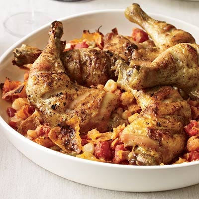 Chilaquiles-Style Roasted Chicken Legs